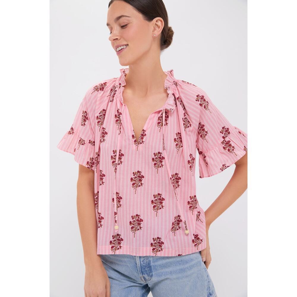 TUCKERNUCK BEACH Blush Striped Bouquet Cassis Top Size XS NWT